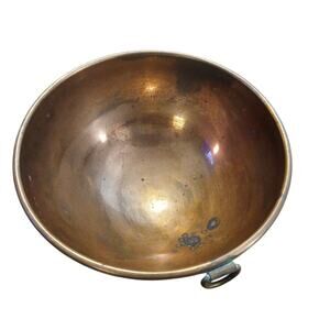 Vintage Solid Copper Round Mixing Bowl Rolled Edge w/Brass Loop Ring 8"‎